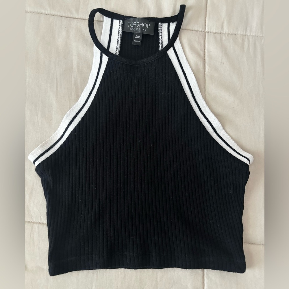 Topshop Black and White Ribbed Crop Tank